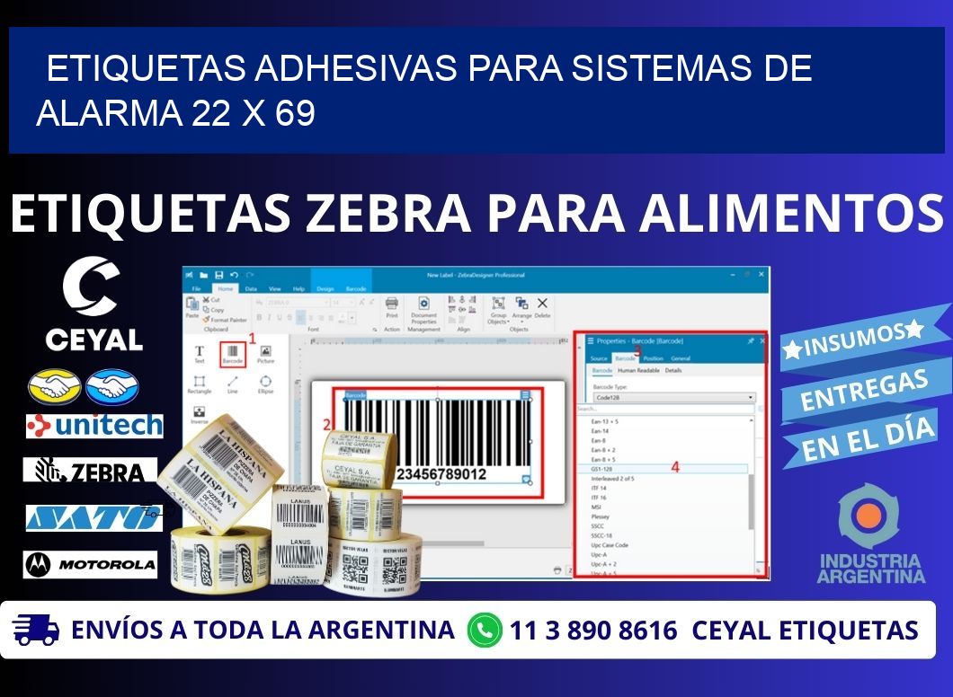 ETIQUETAS ADHESIVAS PARA SISTEMAS DE ALARMA 22 x 69