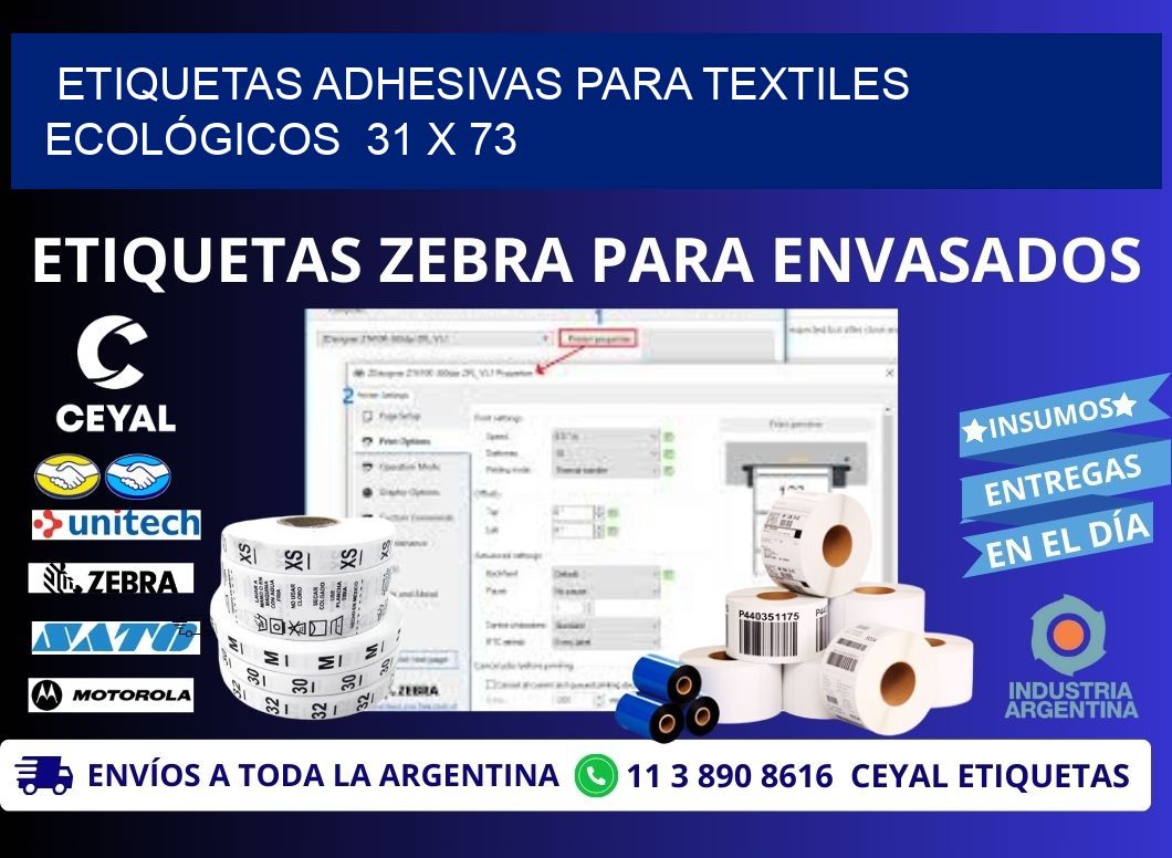 ETIQUETAS ADHESIVAS PARA TEXTILES ECOLÓGICOS  31 x 73