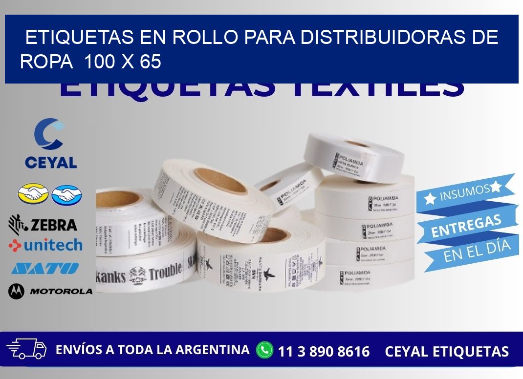 ETIQUETAS EN ROLLO PARA DISTRIBUIDORAS DE ROPA  100 x 65