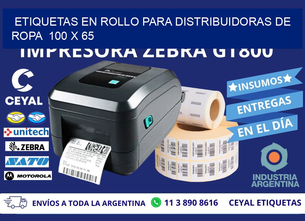 ETIQUETAS EN ROLLO PARA DISTRIBUIDORAS DE ROPA  100 x 65