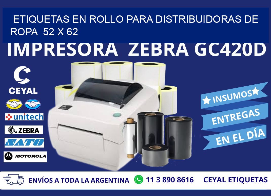 ETIQUETAS EN ROLLO PARA DISTRIBUIDORAS DE ROPA  52 x 62