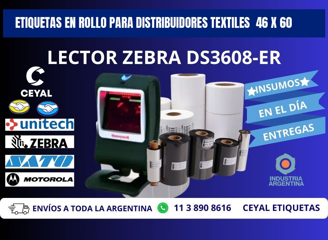 ETIQUETAS EN ROLLO PARA DISTRIBUIDORES TEXTILES  46 x 60