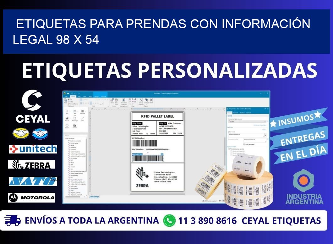 ETIQUETAS PARA PRENDAS CON INFORMACIÓN LEGAL 98 x 54