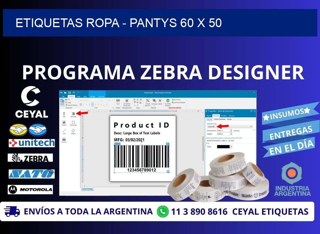 ETIQUETAS ROPA - PANTYS 60 x 50