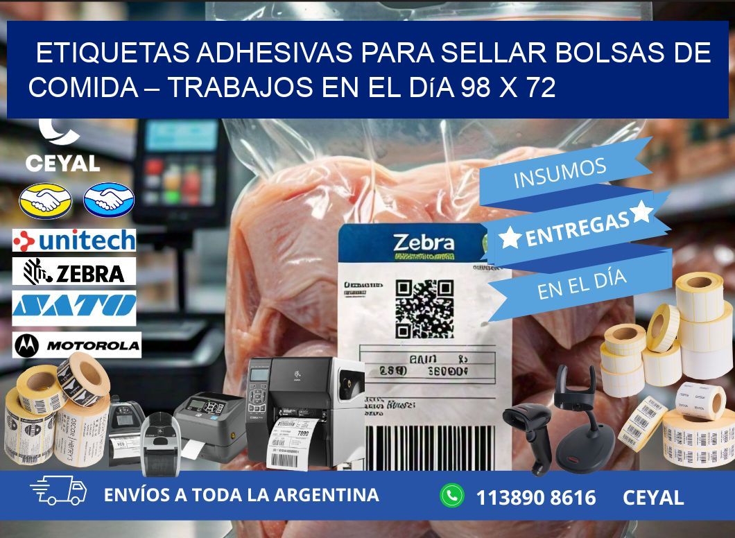 Etiquetas adhesivas para sellar bolsas de comida – Trabajos en el día 98 x 72