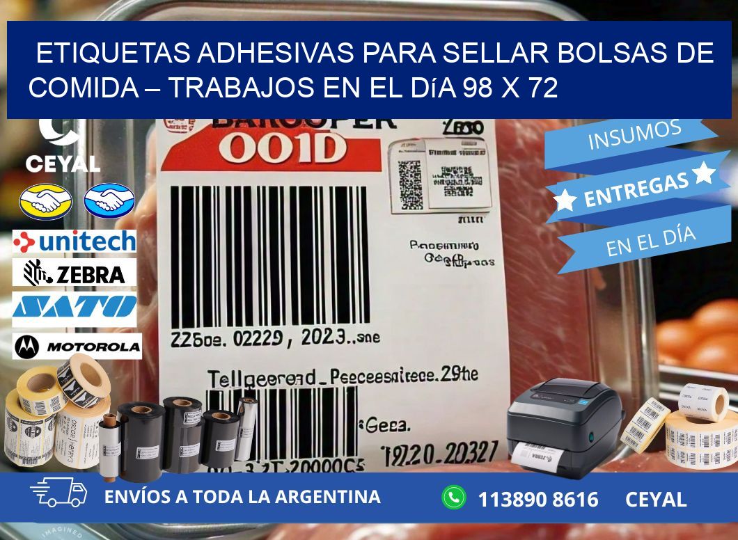 Etiquetas adhesivas para sellar bolsas de comida – Trabajos en el día 98 x 72