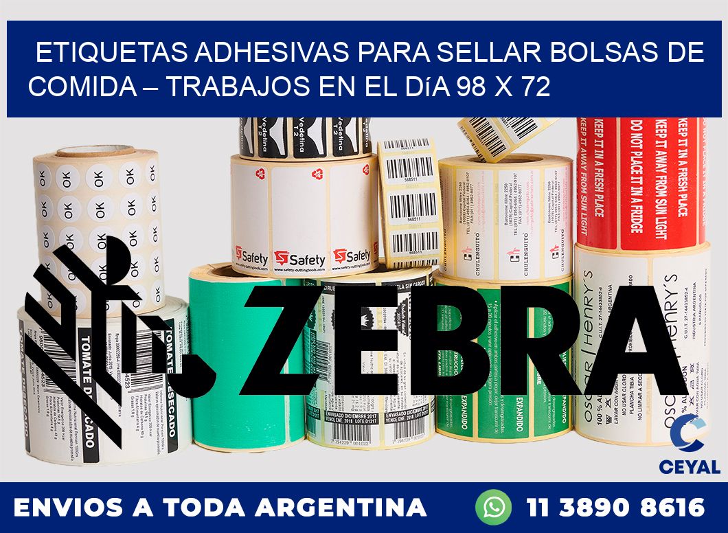 Etiquetas adhesivas para sellar bolsas de comida – Trabajos en el día 98 x 72