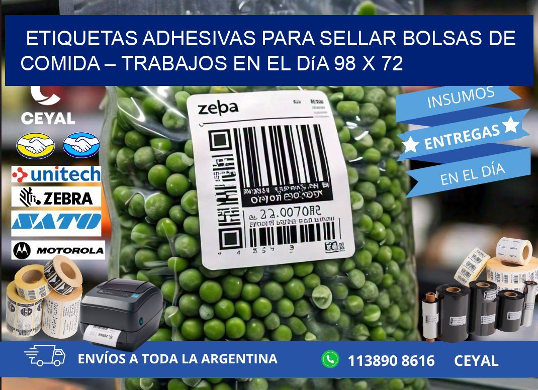 Etiquetas adhesivas para sellar bolsas de comida – Trabajos en el día 98 x 72