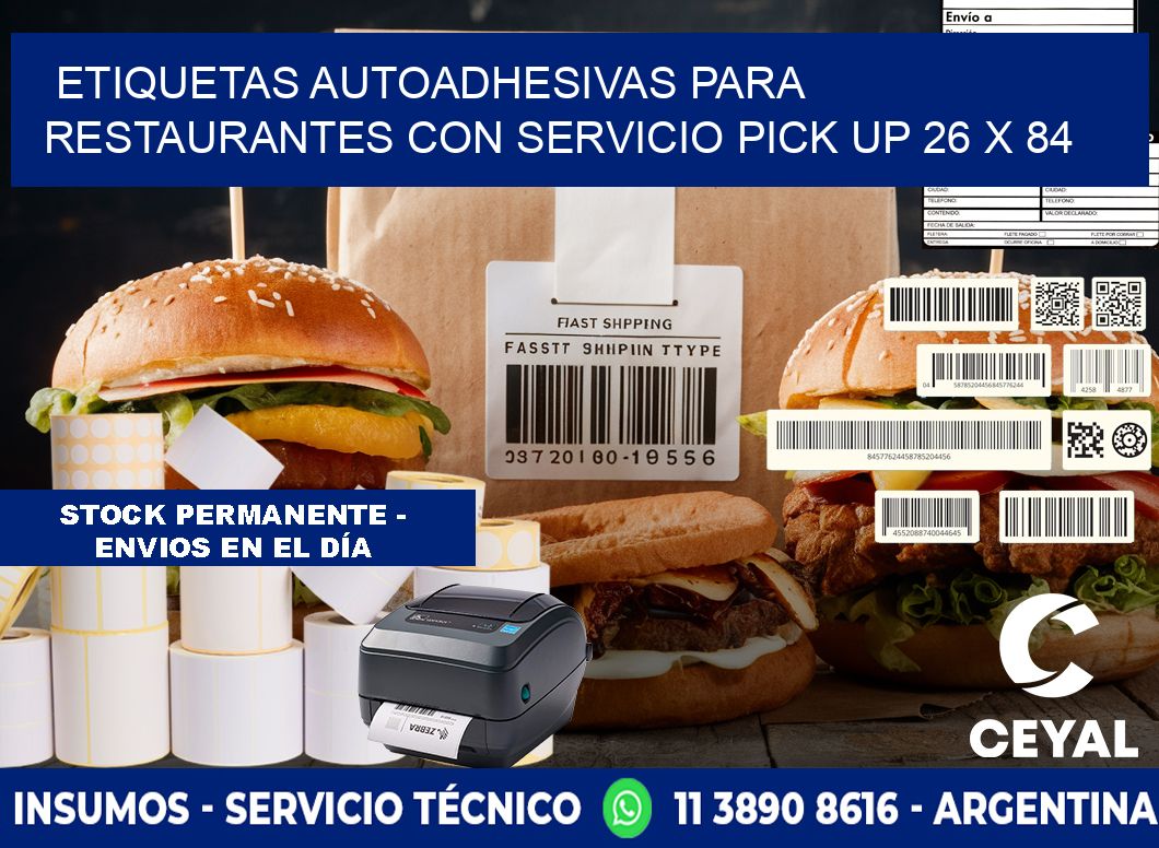 Etiquetas autoadhesivas para restaurantes con servicio pick up 26 x 84