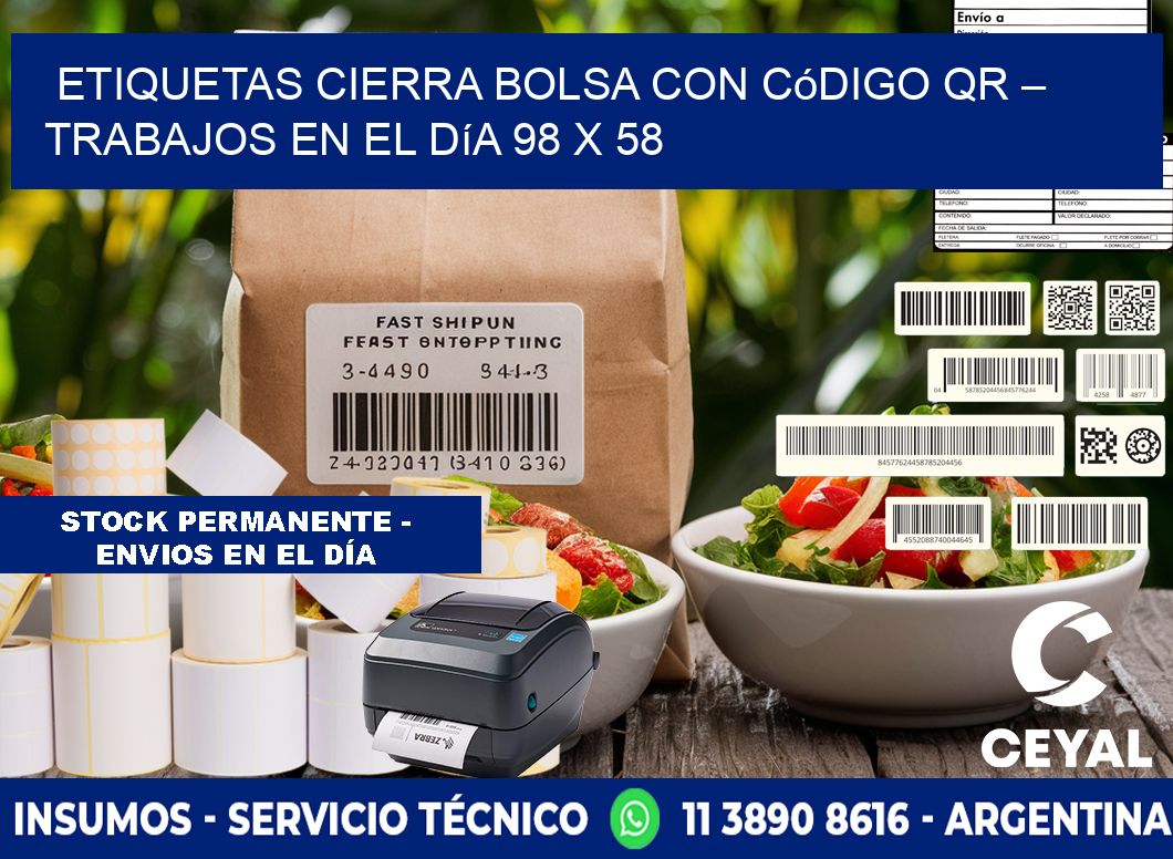 Etiquetas cierra bolsa con código QR – Trabajos en el día 98 x 58