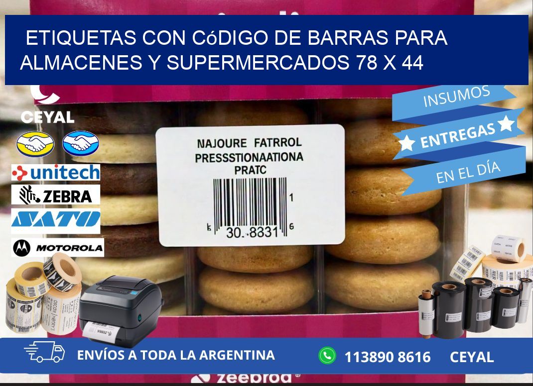 Etiquetas con código de barras para almacenes y supermercados 78 x 44