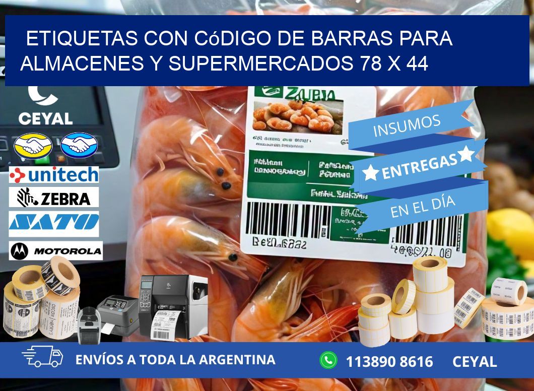 Etiquetas con código de barras para almacenes y supermercados 78 x 44