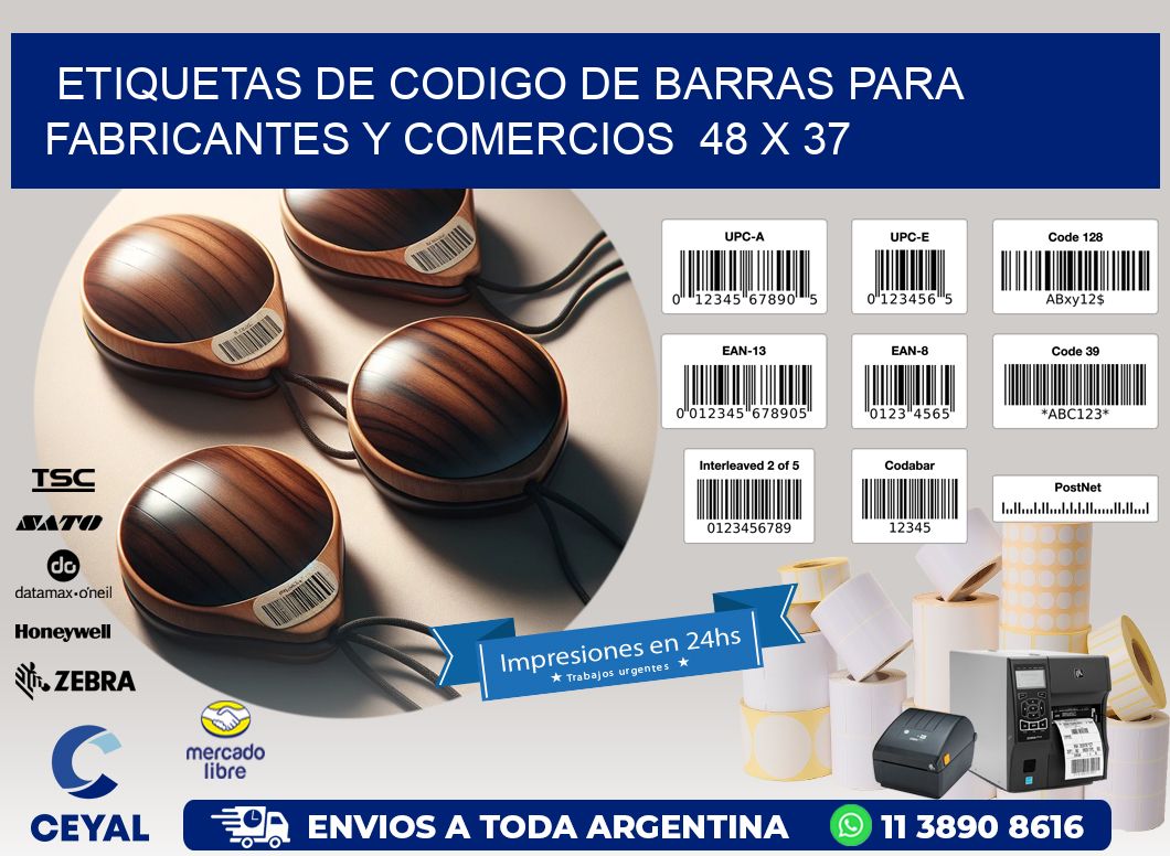 Etiquetas de Codigo de Barras para Fabricantes y Comercios  48 x 37