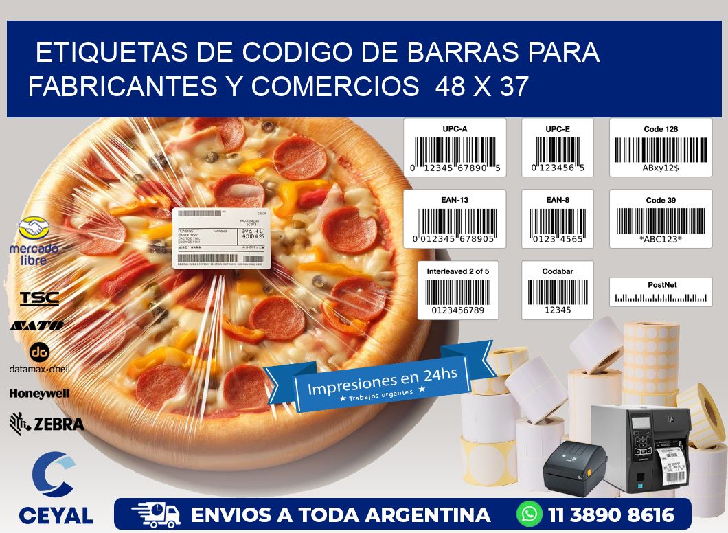 Etiquetas de Codigo de Barras para Fabricantes y Comercios  48 x 37