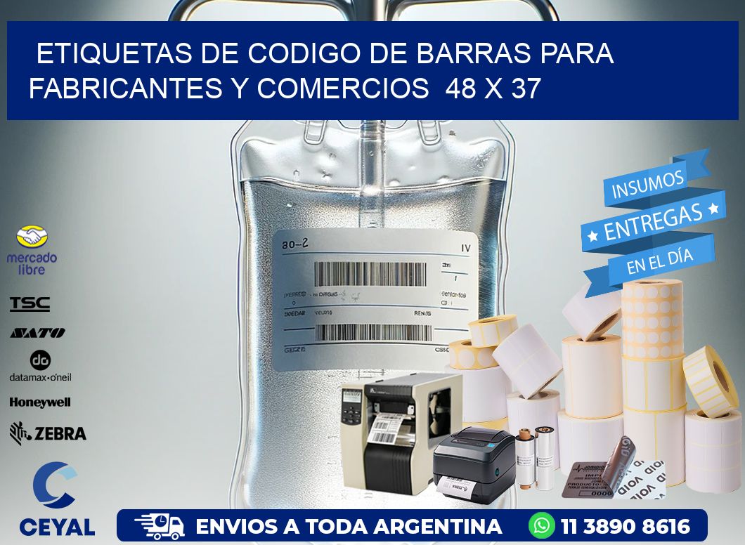 Etiquetas de Codigo de Barras para Fabricantes y Comercios  48 x 37