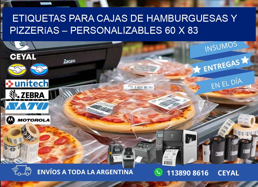 Etiquetas para cajas de hamburguesas y pizzerías – Personalizables 60 x 83