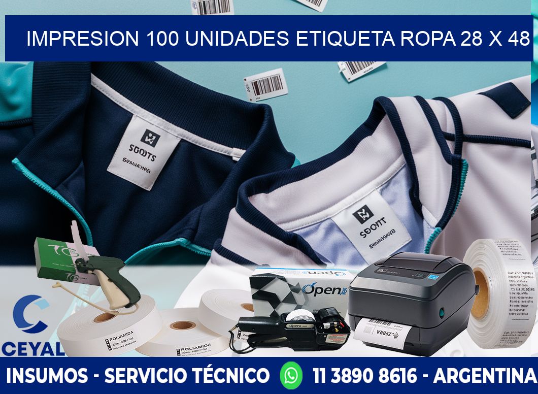 IMPRESION 100 UNIDADES ETIQUETA ROPA 28 x 48