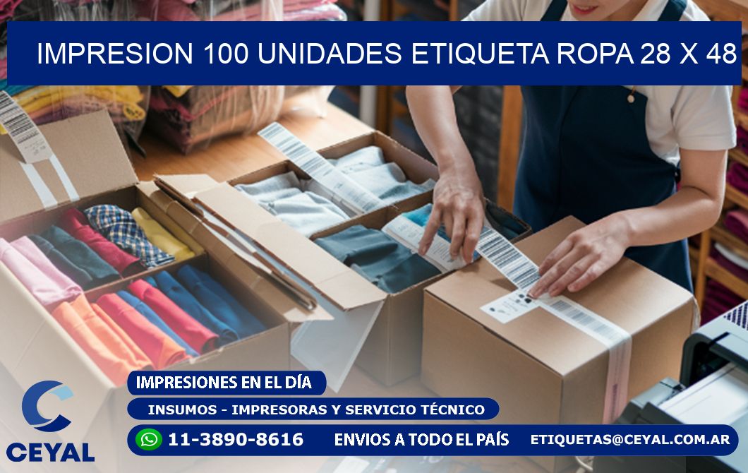 IMPRESION 100 UNIDADES ETIQUETA ROPA 28 x 48