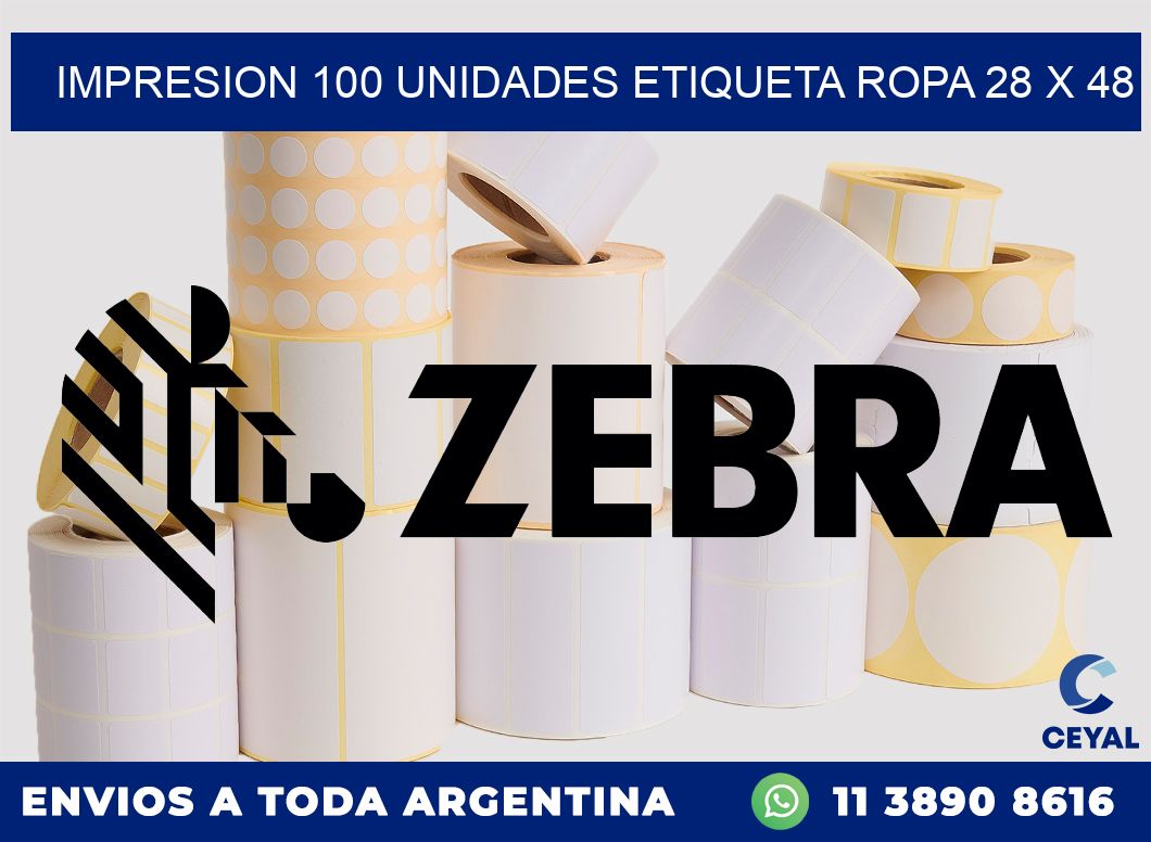 IMPRESION 100 UNIDADES ETIQUETA ROPA 28 x 48