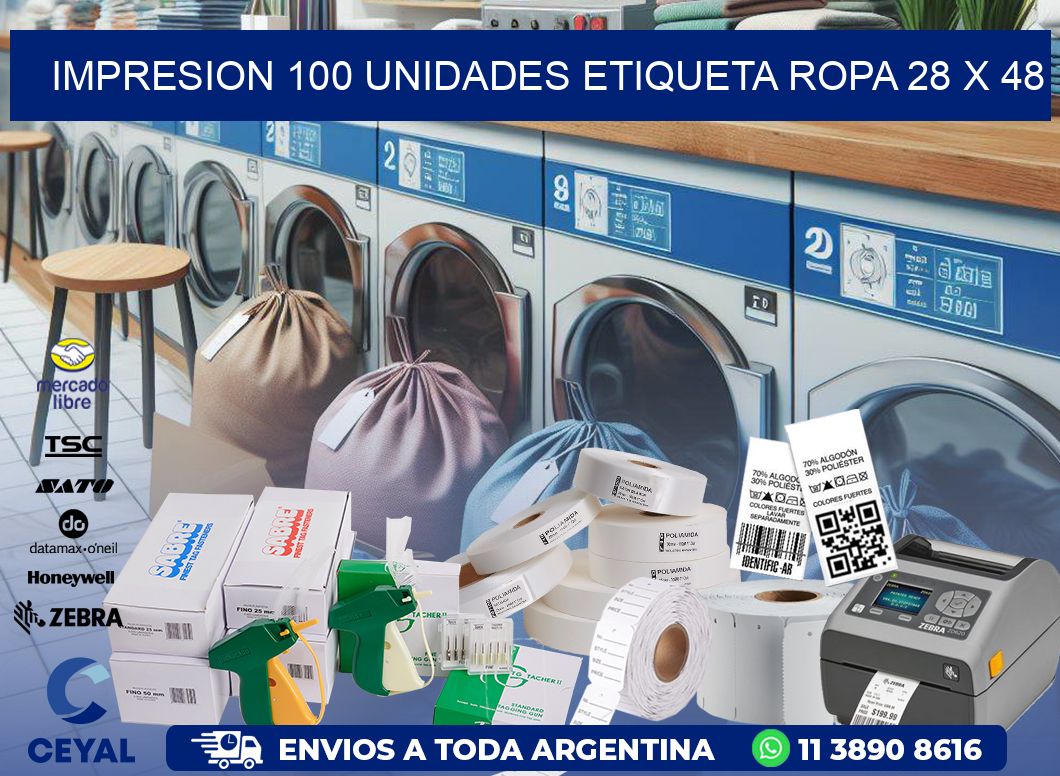 IMPRESION 100 UNIDADES ETIQUETA ROPA 28 x 48