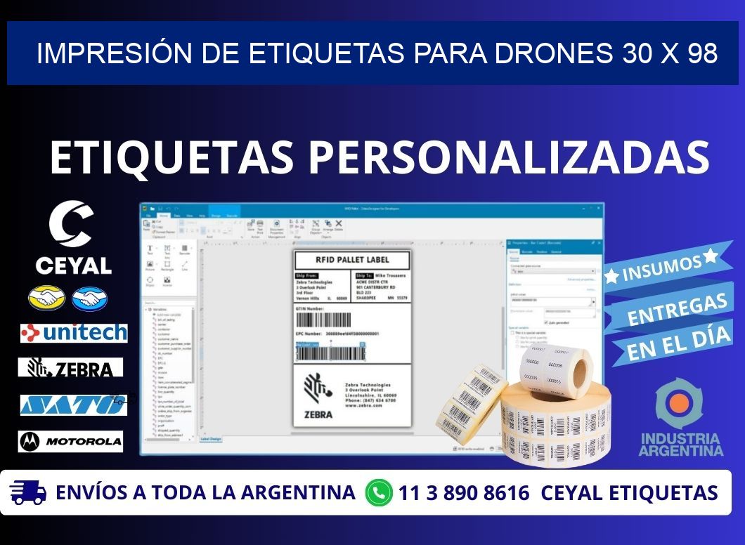 IMPRESIÓN DE ETIQUETAS PARA DRONES 30 x 98