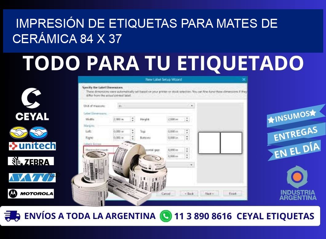 IMPRESIÓN DE ETIQUETAS PARA MATES DE CERÁMICA 84 x 37