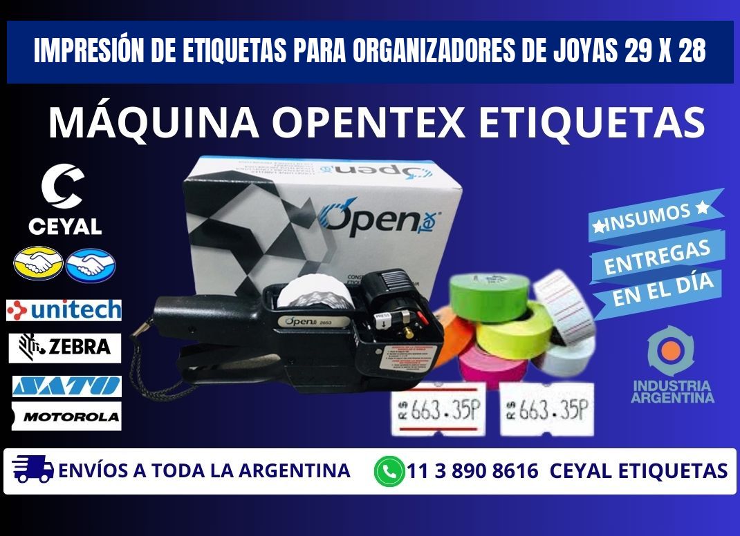 IMPRESIÓN DE ETIQUETAS PARA ORGANIZADORES DE JOYAS 29 x 28