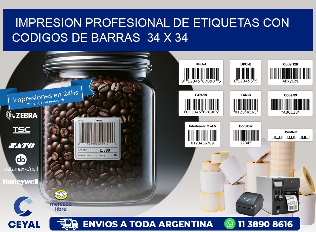 Impresion Profesional de Etiquetas con Codigos de Barras  34 x 34