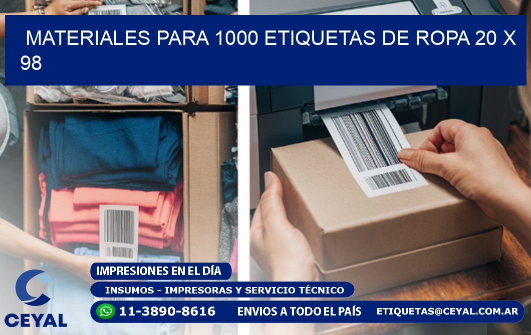 MATERIALES PARA 1000 ETIQUETAS DE ROPA 20 x 98