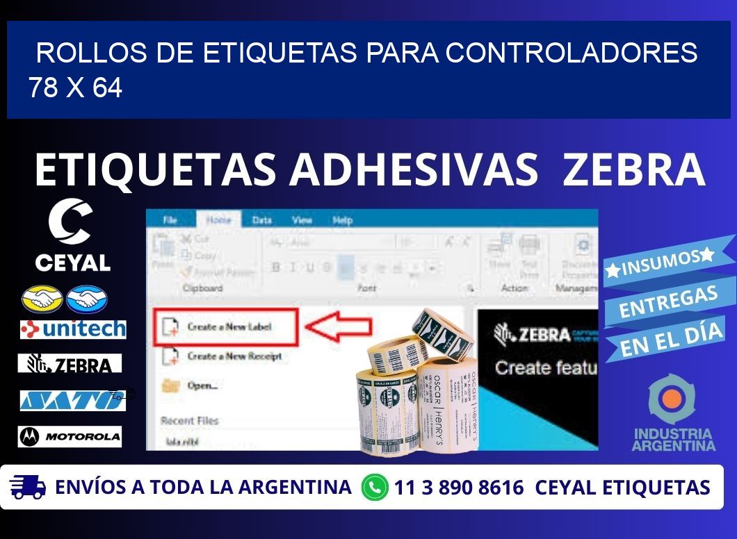 ROLLOS DE ETIQUETAS PARA CONTROLADORES 78 x 64