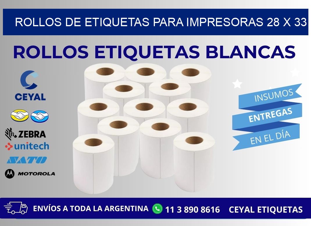 ROLLOS DE ETIQUETAS PARA IMPRESORAS 28 x 33