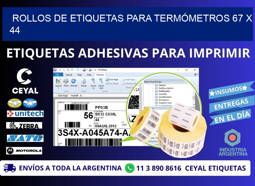 ROLLOS DE ETIQUETAS PARA TERMÓMETROS 67 x 44