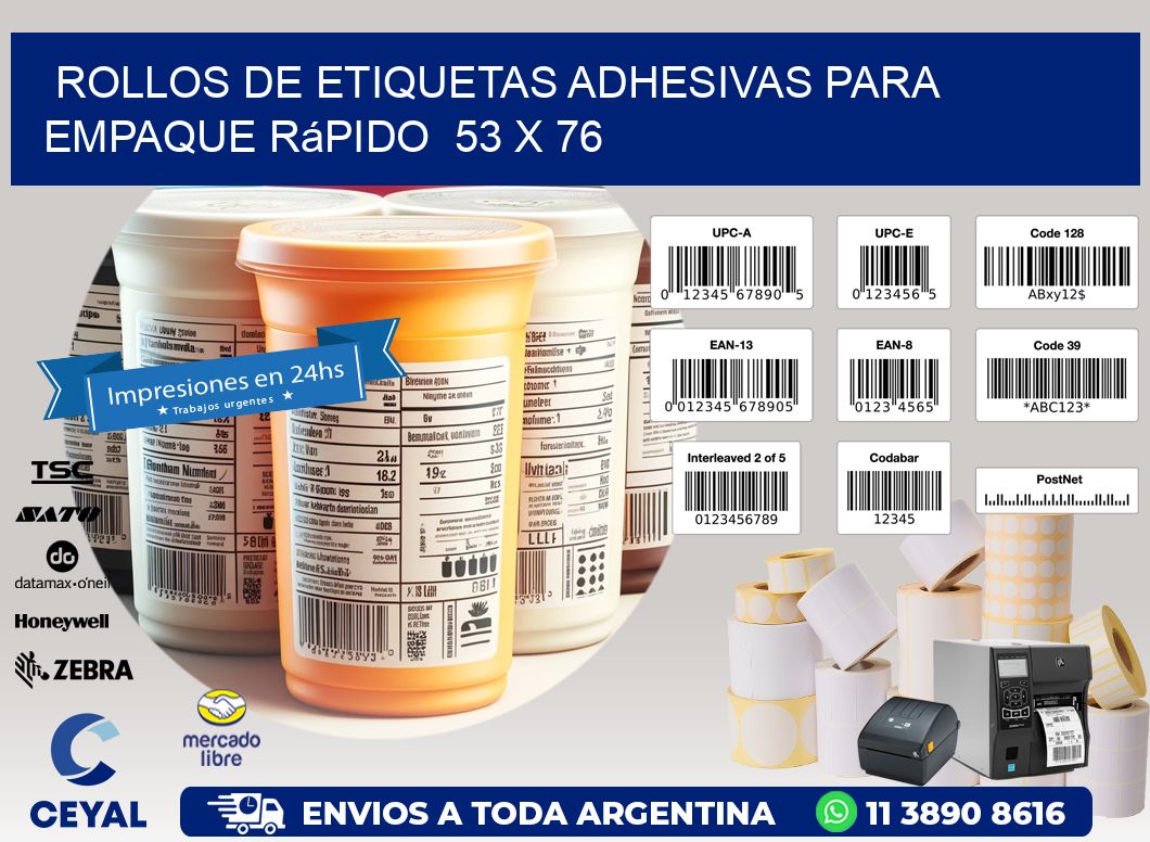 Rollos de Etiquetas Adhesivas para Empaque Rápido  53 x 76