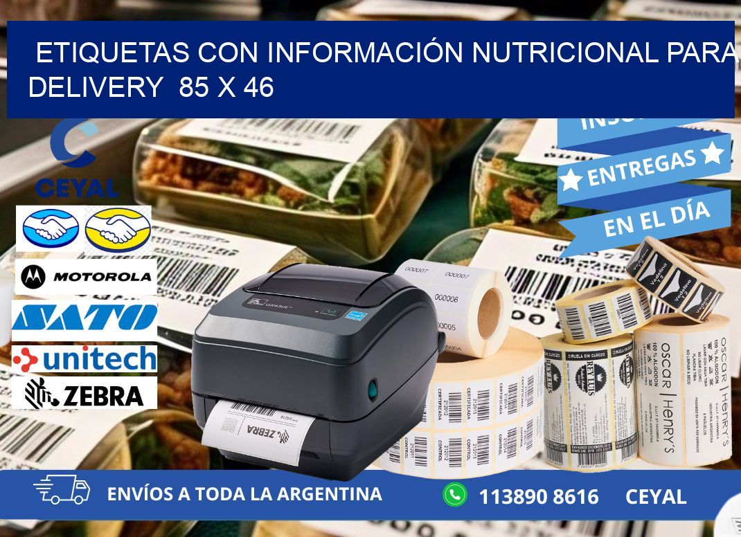 ETIQUETAS CON INFORMACIÓN NUTRICIONAL PARA DELIVERY  85 x 46