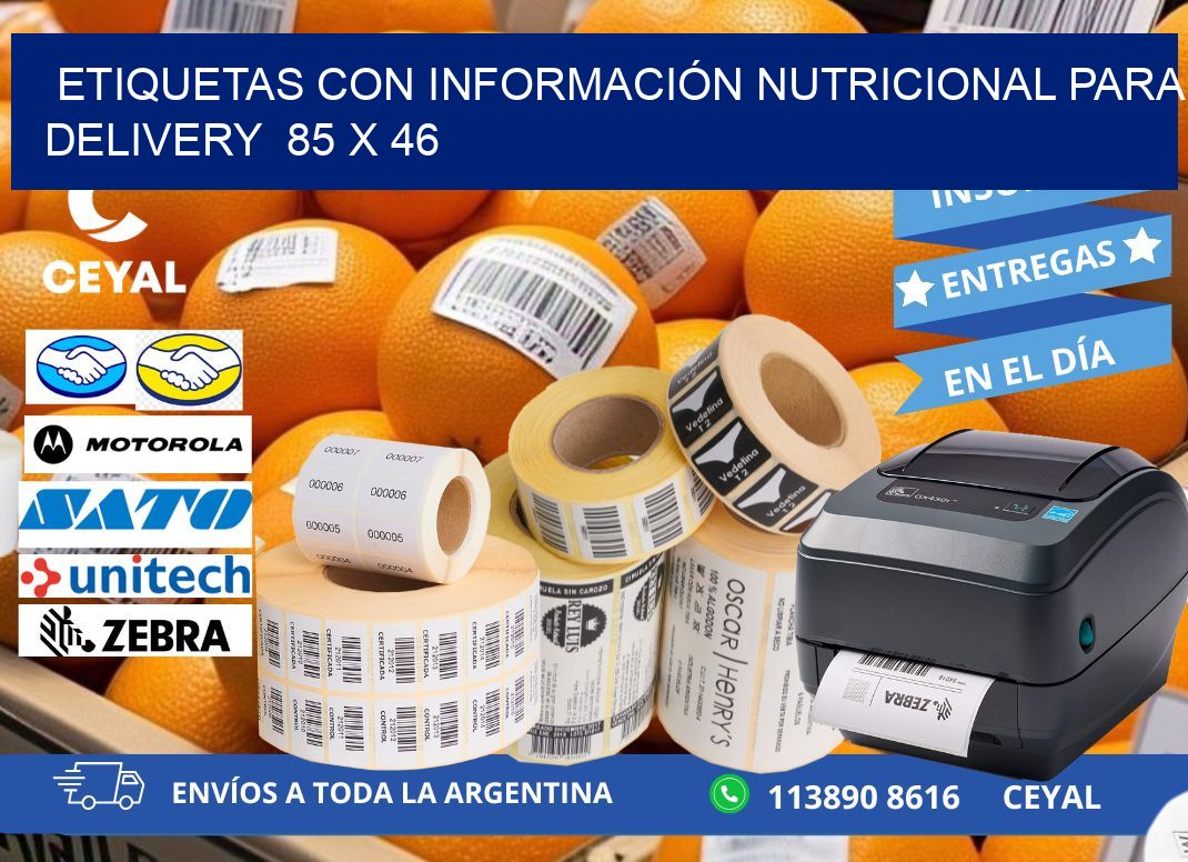 ETIQUETAS CON INFORMACIÓN NUTRICIONAL PARA DELIVERY  85 x 46