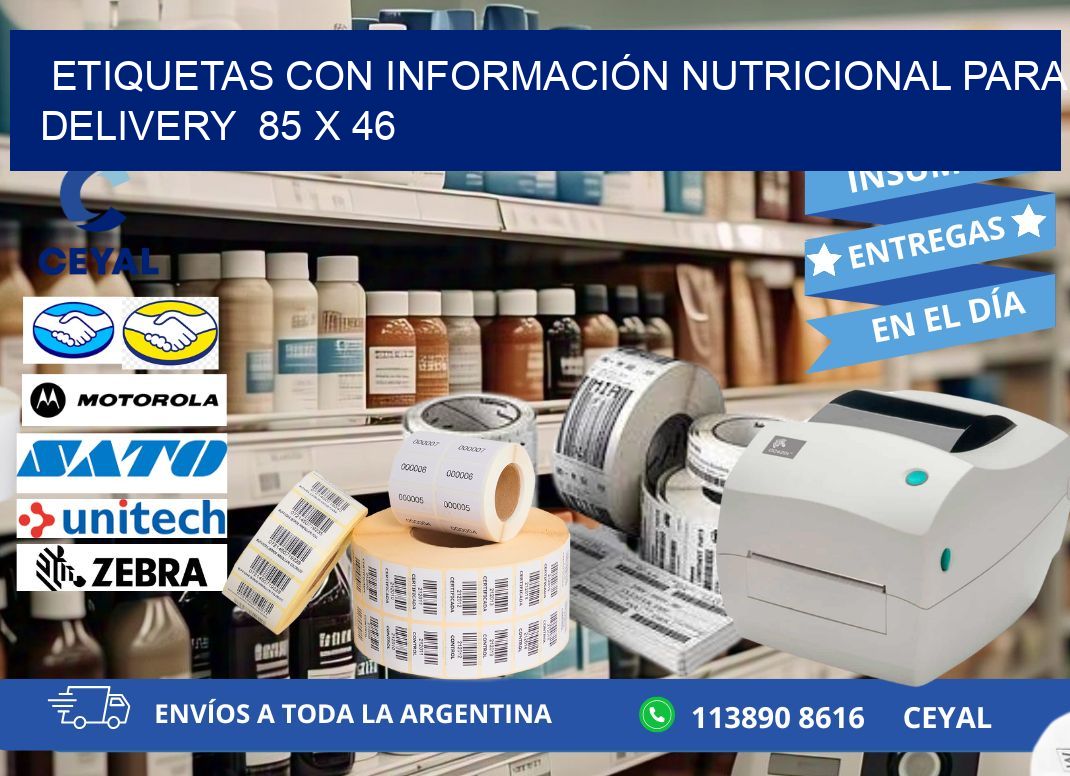 ETIQUETAS CON INFORMACIÓN NUTRICIONAL PARA DELIVERY  85 x 46