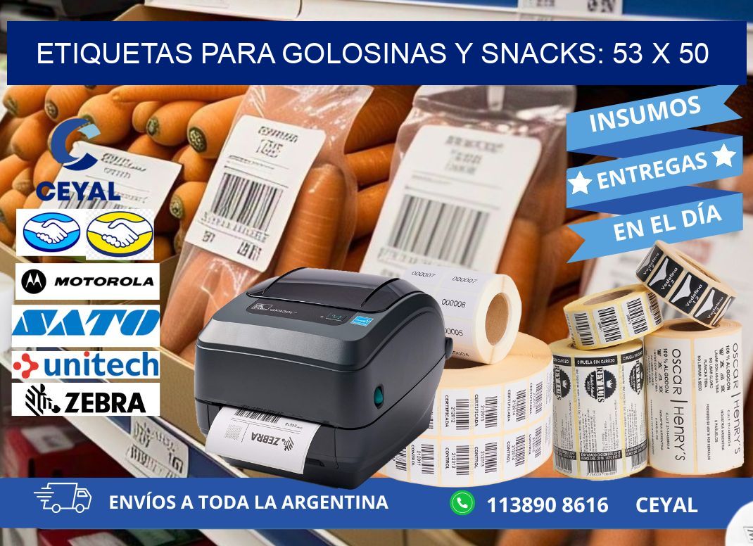 ETIQUETAS PARA GOLOSINAS Y SNACKS: 53 x 50