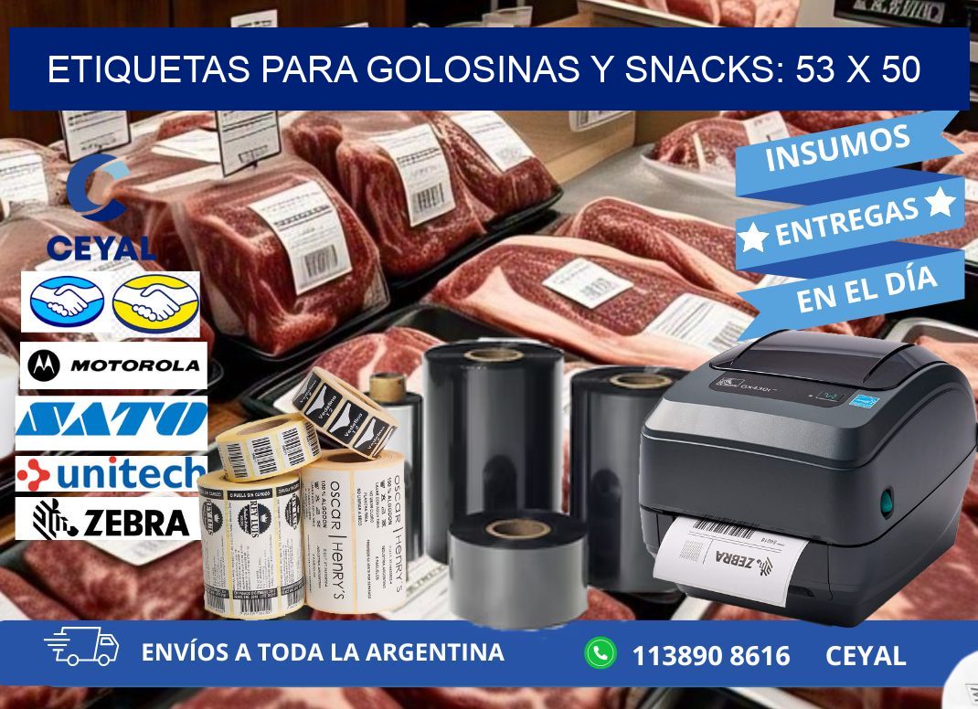 ETIQUETAS PARA GOLOSINAS Y SNACKS: 53 x 50