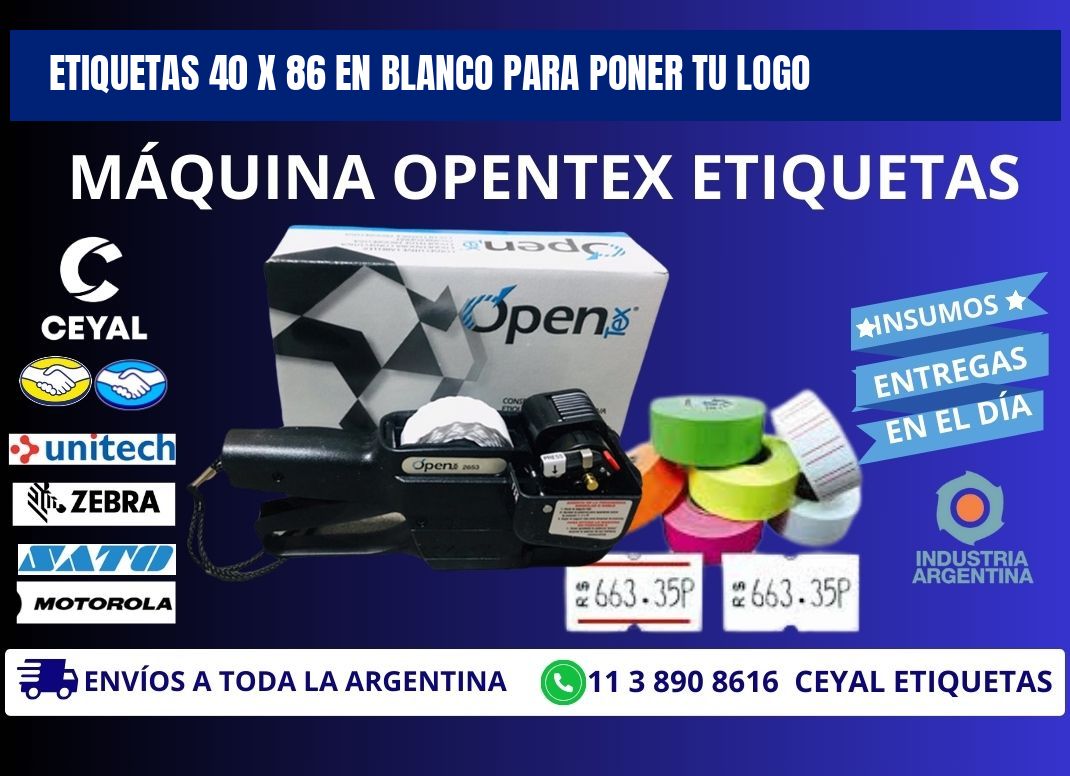 Etiquetas 40 x 86 en blanco para poner tu logo