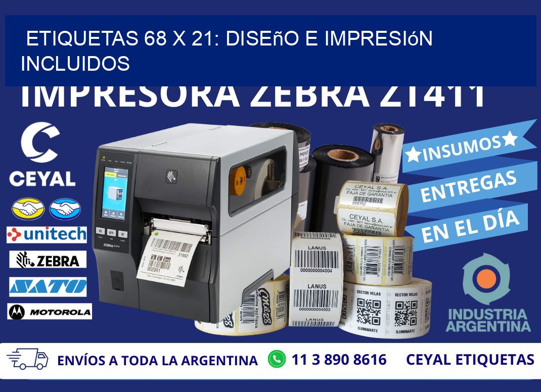 Etiquetas 68 x 21: Diseño e Impresión Incluidos