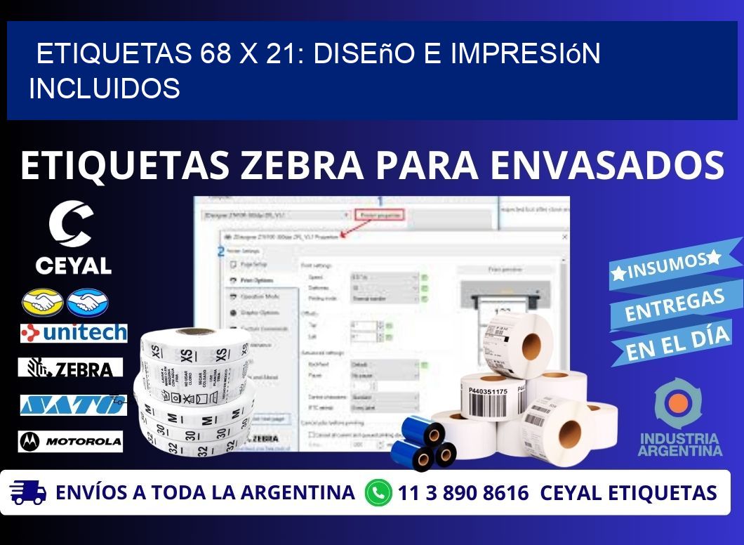 Etiquetas 68 x 21: Diseño e Impresión Incluidos