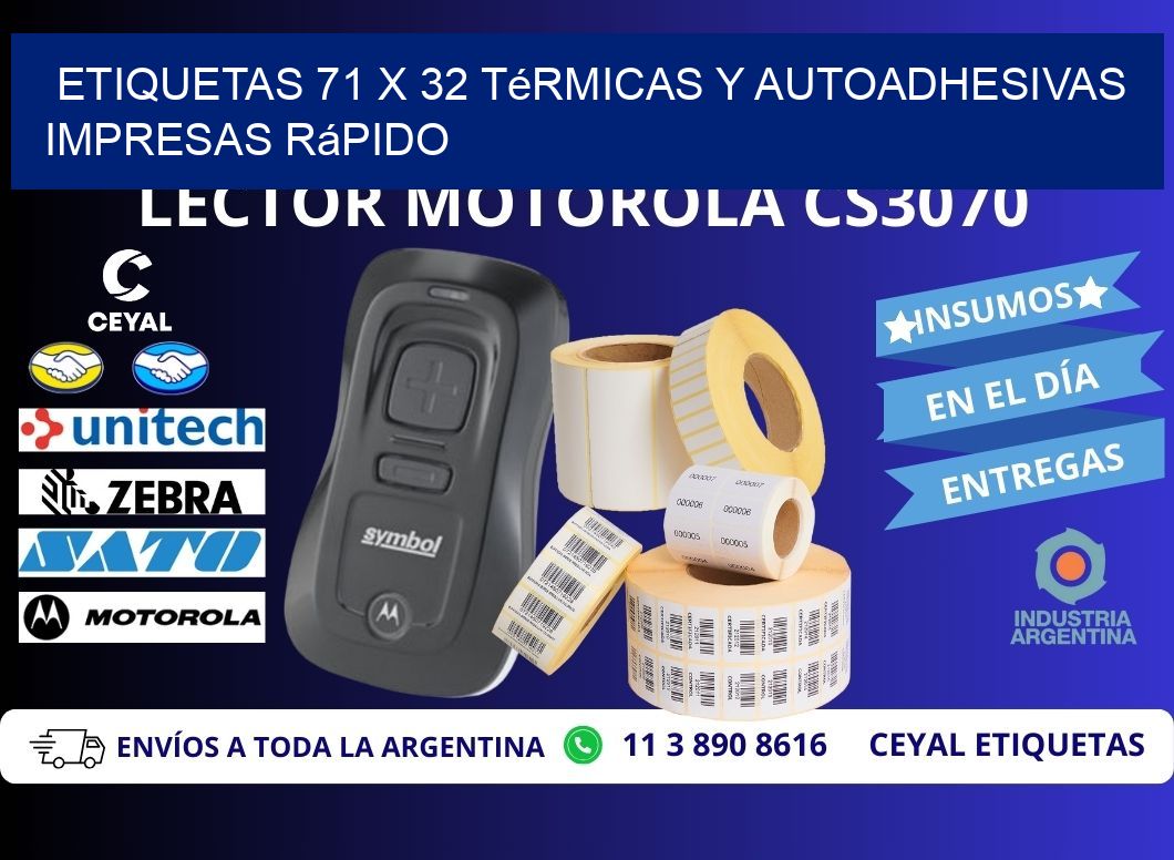 Etiquetas 71 x 32 Térmicas y Autoadhesivas Impresas Rápido