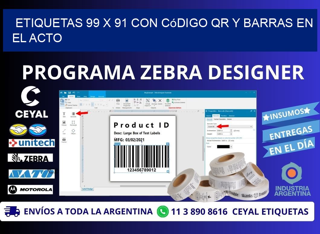 Etiquetas 99 x 91 con Código QR y Barras en el Acto