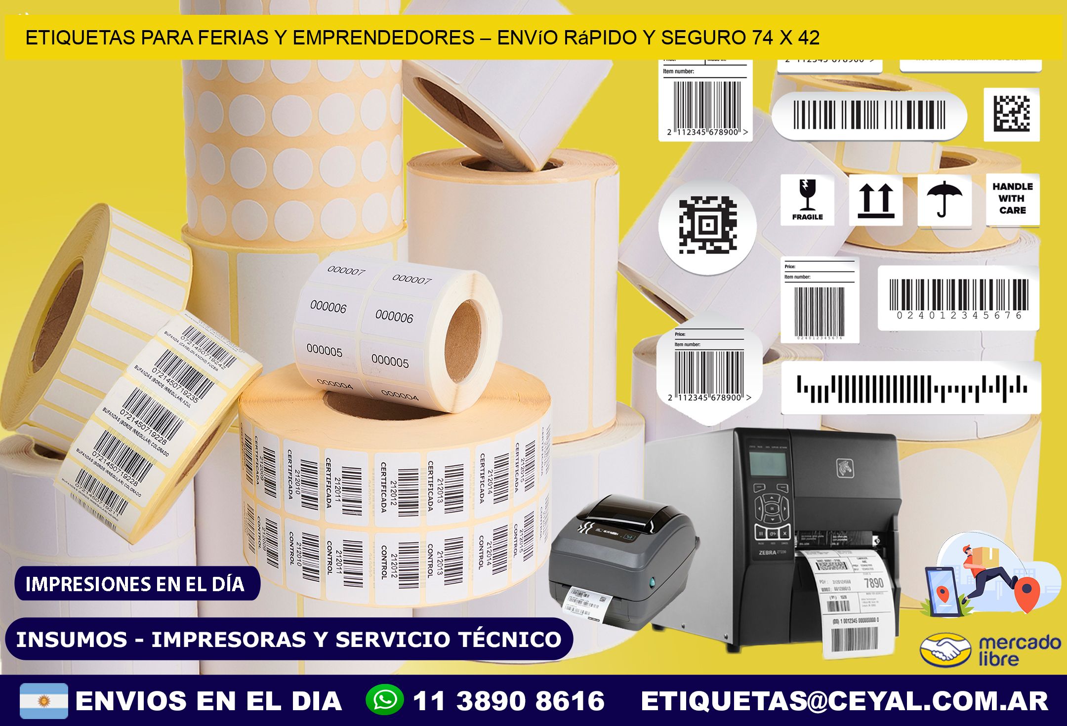 Etiquetas para Ferias y Emprendedores – Envío Rápido y Seguro 74 x 42