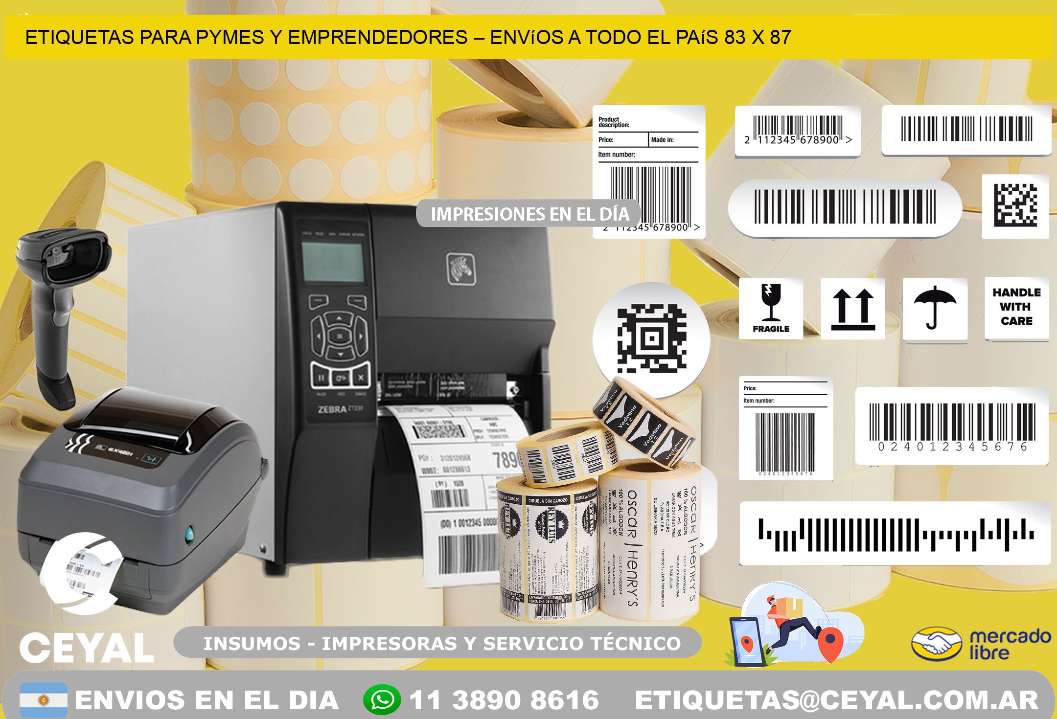 Etiquetas para PyMEs y Emprendedores – Envíos a Todo el País 83 x 87