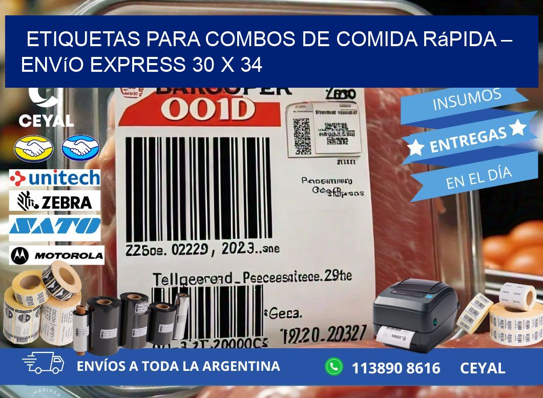 Etiquetas para combos de comida rápida – Envío express 30 x 34