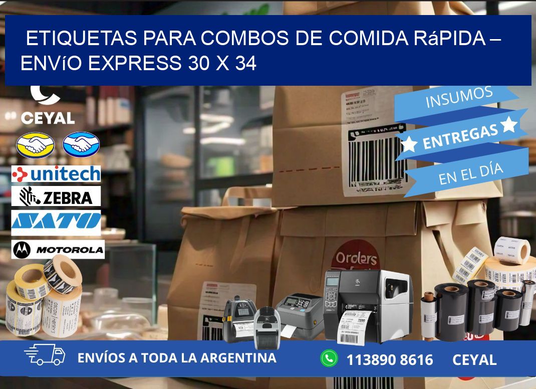 Etiquetas para combos de comida rápida – Envío express 30 x 34