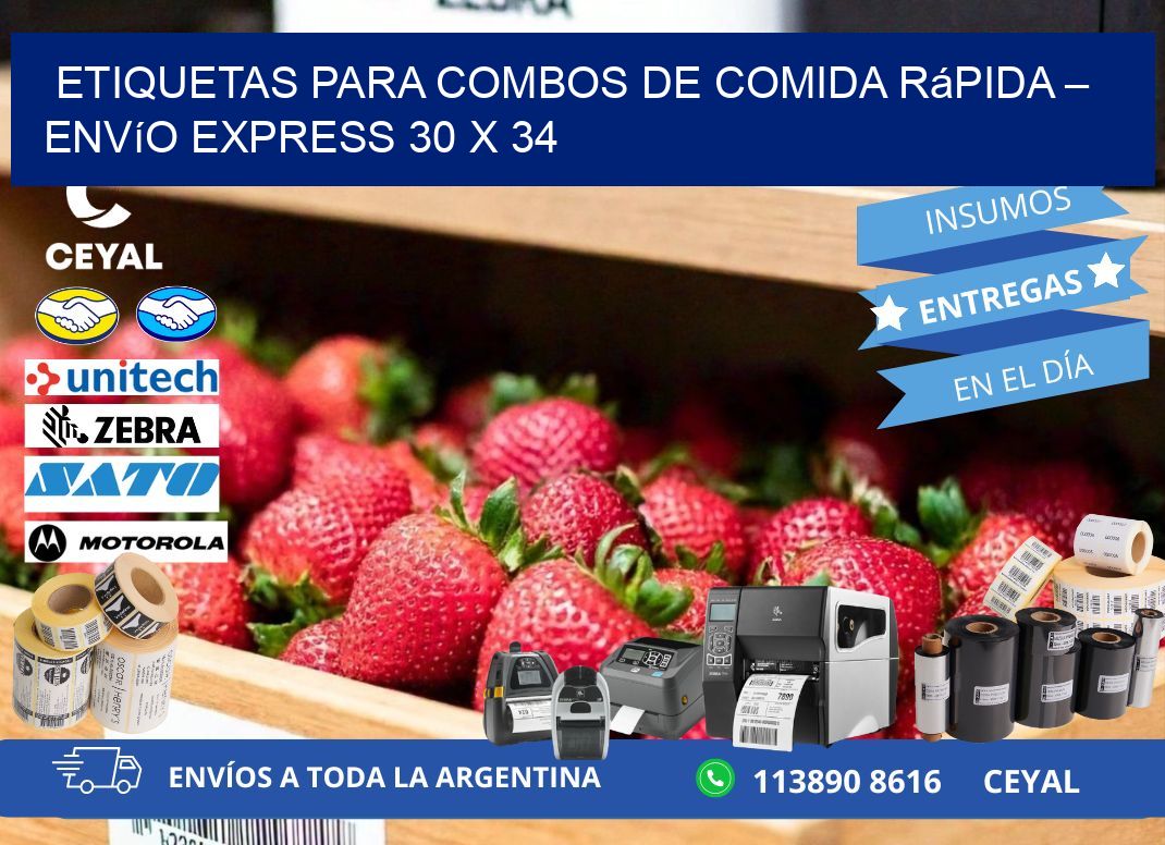 Etiquetas para combos de comida rápida – Envío express 30 x 34