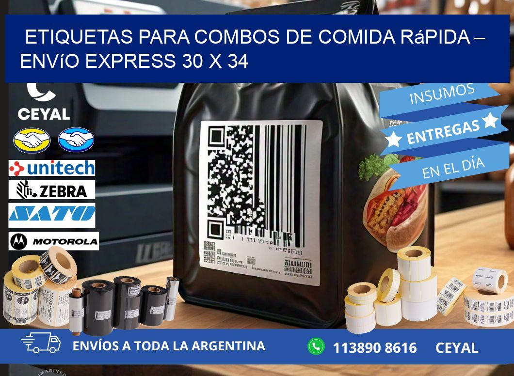 Etiquetas para combos de comida rápida – Envío express 30 x 34