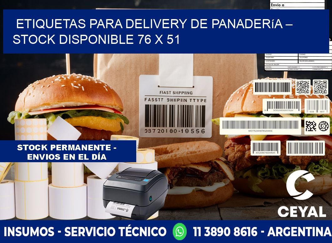 Etiquetas para delivery de panadería – Stock disponible 76 x 51